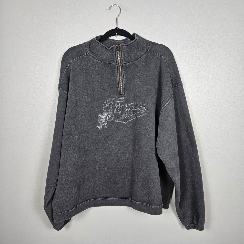 Disney Store Men's XL Tigger Quarter Zip Sweatshirt Embroidered Vintage Gray
